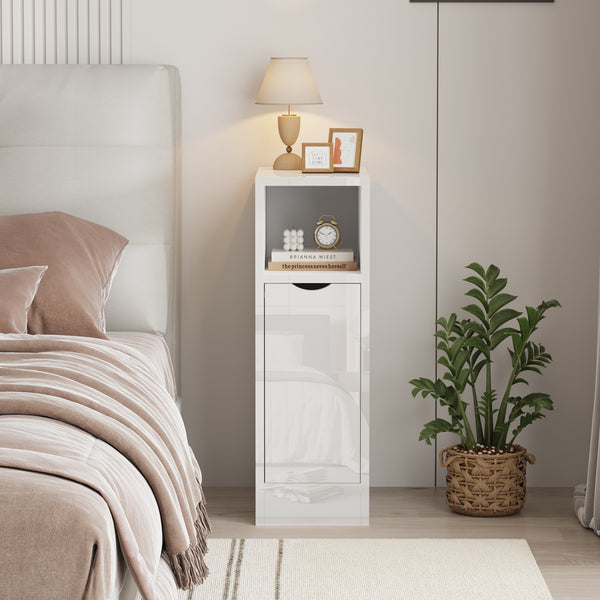 Slim Bedside Table, High Gloss Narrow Nightstand, Small Bedside Cabinet with Storage Space Saving for Bedroom Storage Unit, Living Room Small Sofa Side End Table
