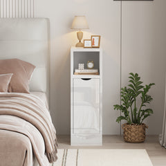 Slim Bedside Table, High Gloss Narrow Nightstand, Small Bedside Cabinet with Storage Space Saving for Bedroom Storage Unit, Living Room Small Sofa Side End Table