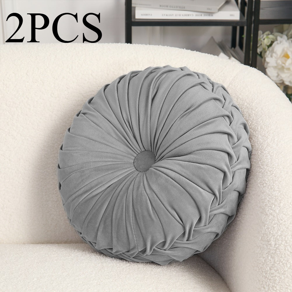 2PCS Round Velvet Pumpkin-Shaped Pleated Waist Bolster Cushion - Perfect Decorative Throw Pillow for Sofa, Chair & Floor | Ideal Soft Accent Pillow for Easter & Home Decor (Available in 35cm/45cm) Grey