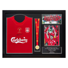 Steven Gerrard Signed Framed Liverpool 2005 Champions League Final Football Shirt with Medal