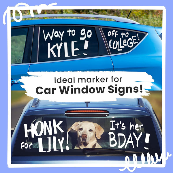 Jumbo White Chalk Pens - 15Mm Window Markers | Pack of 4 White Pens - Use on Cars, Chalkboard, Whiteboard, Blackboard, Glass, Bistro | Loved by Teachers, Artists, Businesses