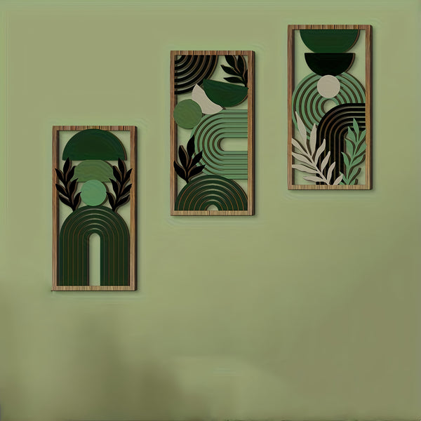Set of Three Hollow Wooden Wall Decorations, Perfect for a Rustic Style Bedroom Or Living Room