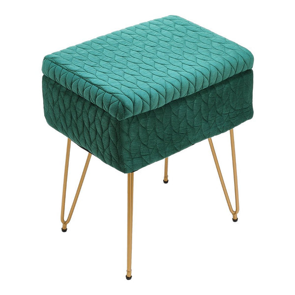 Padded Storage Footstool, Living Room Side Table with Tray, Sofa Footstool, Bedroom Dressing Stool - Features Large Built-in Storage, Non-Slip Metal Hairpin Legs, Includes Tray, Suitable for Living Rooms, Bedrooms, Hallways