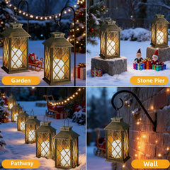 Solar Lanterns for the Garden, 2 Pack Garden Gifts, Waterproof Outdoor Lanterns with Flickering Flame Candle, Hanging Solar Lights Outdoor for Table Yard Pathway Wall Patio - Bronze