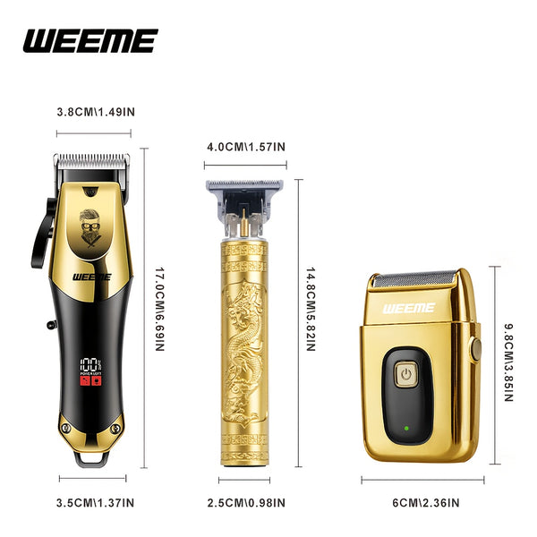 WEEME Golden 3pcs 2pcs 1pc Men's Hair Clipper Set, USB Rechargeable Hair Clippers, Trimmer And Shaver Kit, with Guide Combs & Cleaning Brushes, Grooming Gift Set for Men, Husband, Boyfriend, Dad Valentine's Day Gift