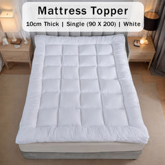 10cm Hotel Quality Mattress Topper | Super Soft with 1000GSM Hollowfiber Filling | Elasticized Corner Straps | White Blue Grey | Single, Small Double (4ft), Double, King, Super King Size