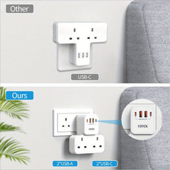 Plug Extension Socket with 4 USB (Included 2 USB-C), FDTEK 13A 3250W Double Plug Adaptor with Surge Protected, Compact UK Plug Extender Multi Plug Socket for Home, Office, School Supplies