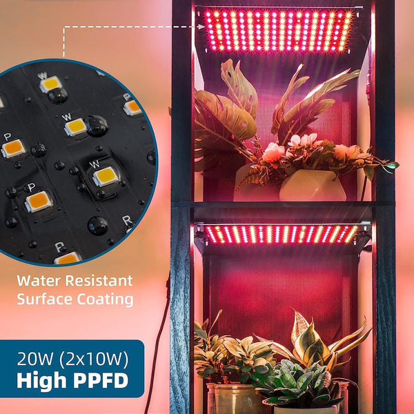 Barrina Grow Light for Indoor Plants, 20W (2 X 10W) Full Spectrum Linkable LED Plant Light Panels with 3/6/12H Auto On/Off Timer for Hydroponics, Seedlings, Succulents, Veg, Flowers, 2-Pack