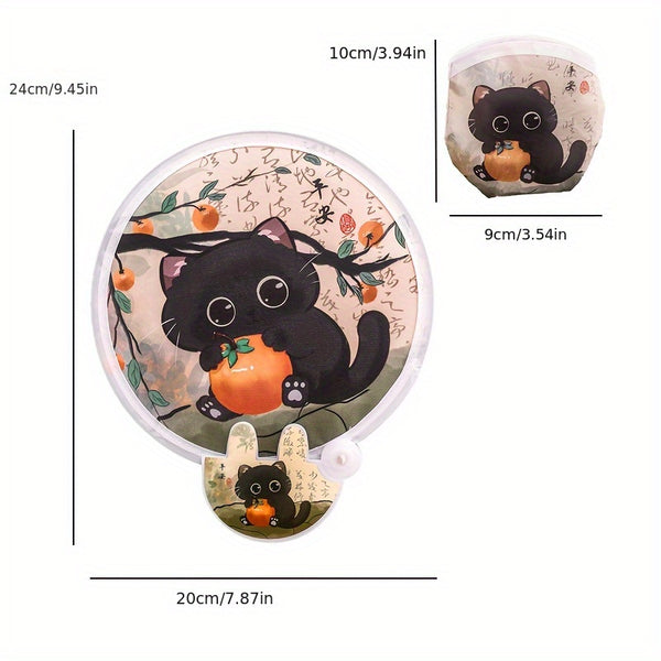 4pcs Cute Cat Folding Fan - Cat Design, 2-In-1 Cooling And Sunscreen, Portable Handheld Storage Bag, Summer Additions, Festival Gifts
