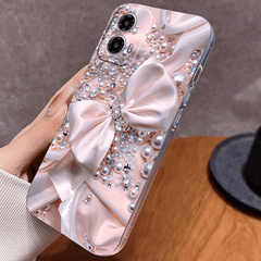 Phone Case - Mobile Cover: Decorative Phone Case with a Pink Satin Bow And Pearl Crystals for Iphone 17 Pro Max/Pro/Air, 16 Plus, 15, 14 Pro Max, 13, 12, 11. A Fantastic Present for Friends, Boys, Girls, Or Family. Anti-Scratch Design