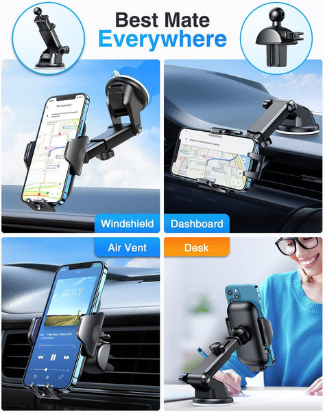 VANMASS 【New Upgrade BEST】 Car Phone Holder 【Ultimate Version True Military-Grade】 Mobile Cell Mount Windscreen Dashboard Vent Van Automobile Cradle for Iphone 16 15 14 13 Samsung All Smartphones