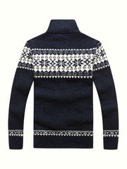 New Autumn And Winter Casual Men'S Knitted Cardigan, Featuring a Thick Ethnic-Style Snowflake Jacquard with a Stand-Up Collar And Zipper. This Stylish Long-Sleeve Sweater Jacket Is Perfect for Men'S Daily Wear in The Fall And Winter