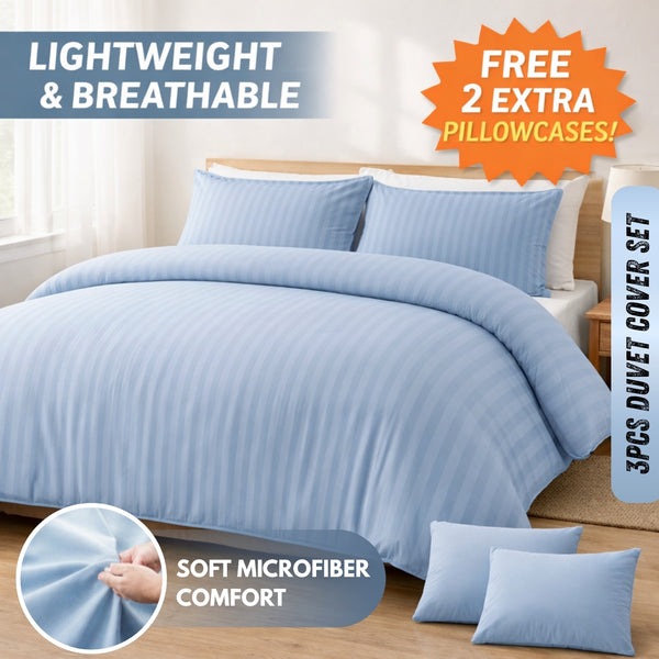 3pcs Lightweight Stripe Duvet Cover Set – Soft Breathable Microfiber Bedding Set, Cool Fresh Spring Summer Design, Easy Care, Includes 2 Free Pillowcases, All seasons use