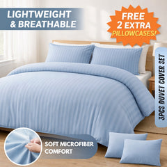 3pcs Lightweight Stripe Duvet Cover Set – Soft Breathable Microfiber Bedding Set, Cool Fresh Spring Summer Design, Easy Care, Includes 2 Free Pillowcases, All seasons use