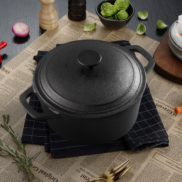 1PC Heavy Duty Double Striped Cast Iron Pot | Black Household Cast Iron Pot | with Double Ears, Suitable for Camping, Picnicking, Kitchen Cooking, Size 24 * 24 * 11cm