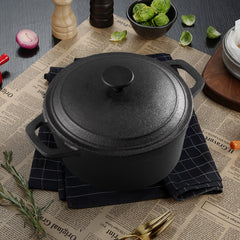 1PC Heavy Duty Double Striped Cast Iron Pot | Black Household Cast Iron Pot | with Double Ears, Suitable for Camping, Picnicking, Kitchen Cooking, Size 24 * 24 * 11cm