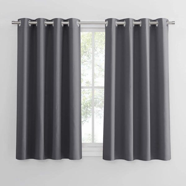 PONY DANCE Grey Blackout Thermal Insulated Curtains for Bedroom, 46 X 54 Inch Short Eyelet Curtains & Drapes, Soft Black Out 2 Panels for Window Living Room/Kitchen