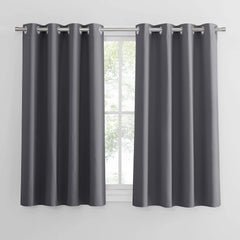 PONY DANCE Grey Blackout Thermal Insulated Curtains for Bedroom, 46 X 54 Inch Short Eyelet Curtains & Drapes, Soft Black Out 2 Panels for Window Living Room/Kitchen