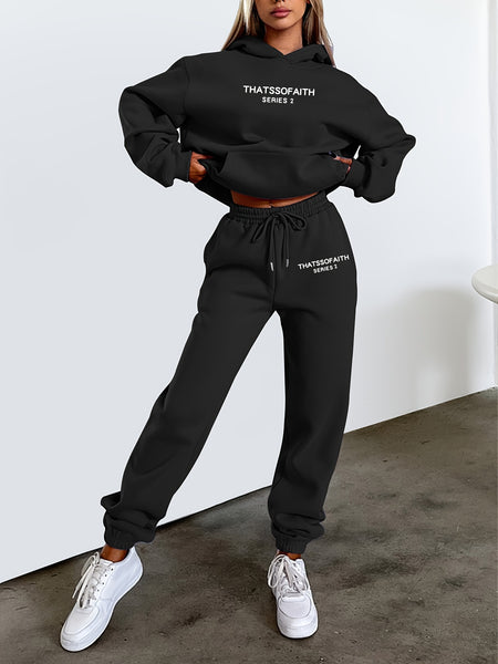 Fashionable Set of Sweatshirt And Long Pants with Letter Prints for Women
