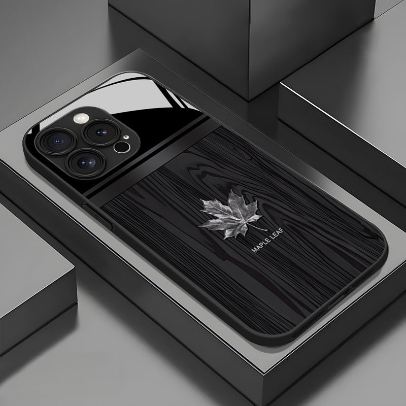 Phone Case: Premium Linear Brown Black Red Maple Leaf Pattern Glass Phone Case for iPhone 17 Air/16/15/14/13/12/11/Plus/Pro/Pro Max and Galaxy S, A Series/S22/S23/S24 FE/S25/S26 ULTRA PLUS.It Is the First Choice of Gift for Family, Loved Ones