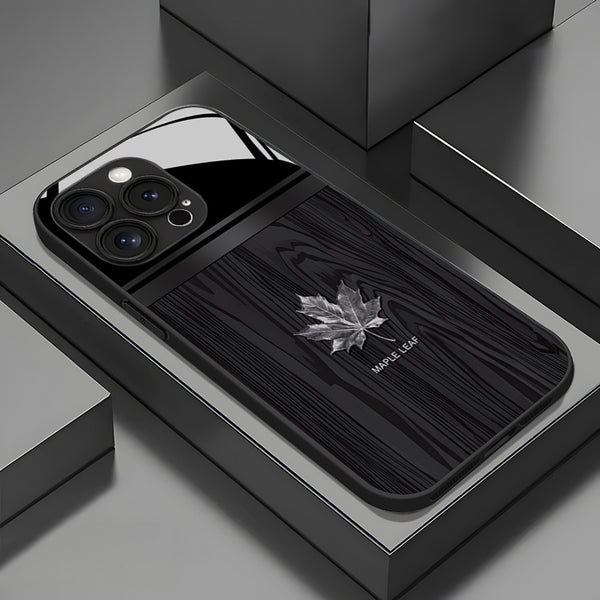 Phone Case: Premium Linear Brown Black Red Maple Leaf Pattern Glass Phone Case for iPhone 17 Air/16/15/14/13/12/11/Plus/Pro/Pro Max and Galaxy S, A Series/S22/S23/S24 FE/S25/S26 ULTRA PLUS.It Is the First Choice of Gift for Family, Loved Ones