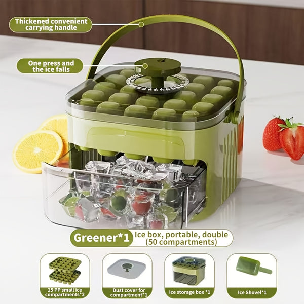 Ice Trays for Freezer with Lid and Shovel, Ice Cube Tray Making 50pcs Ice Cubes, Easy Press to Release Ice, Ice Tray with Storage Bin Chilling Cocktail Whiskey Coffee 2 Trays 1 Ice Bucket