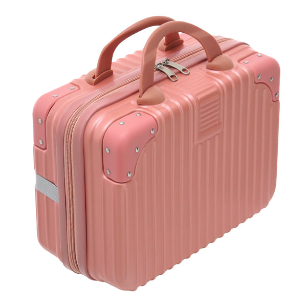 14 Inches Storage Box, Rose Gold Portable Makeup Travel Case Hand Luggage with Elastic Band, Durable Plastic Carrying Makeup Case Suitcase, Makeup Box Travel Cosmetic Box Suitable for Home or Travel
