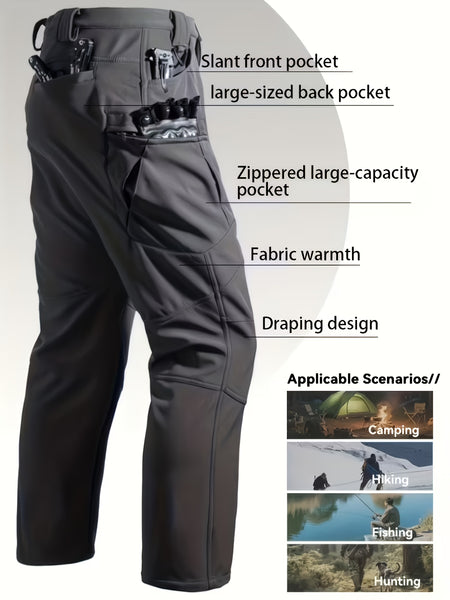 Men's -Lined Tactical Cargo Pants for Winter, New Multi-Functional Pockets, Softshell Stretch Warm Fabric, Windproof, Durable, Tear-Resistant, Suitable for Middle-Aged and Elderly, Outdoor Hiking, Travel, Snowy Weather, No Belt
