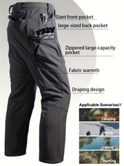 Men's -Lined Tactical Cargo Pants for Winter, New Multi-Functional Pockets, Softshell Stretch Warm Fabric, Windproof, Durable, Tear-Resistant, Suitable for Middle-Aged and Elderly, Outdoor Hiking, Travel, Snowy Weather, No Belt
