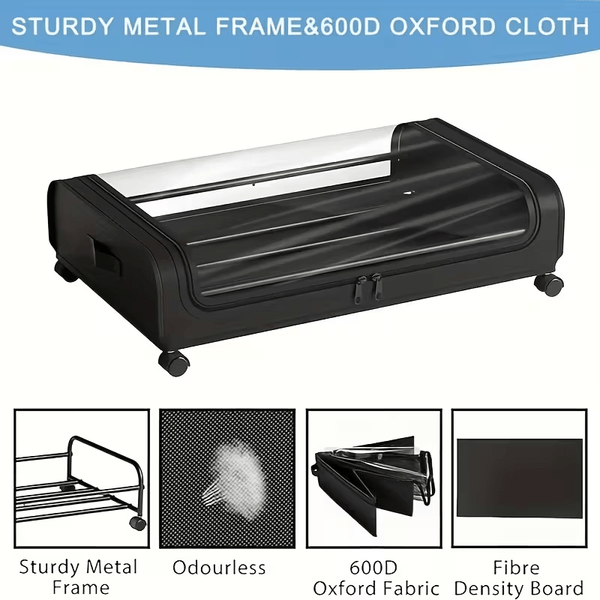 2 Sets, Underbed Storage Box, Underbed Storage Box with Wheels Lid, 96L Metal Frame, Bed Box, Organiser, Storage Bag, Foldable Underbed Box for Clothes, Shoes, Blankets, Bedding, Black, Under-Bed Storage