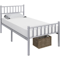 Costoffs Metal Bed Frame, Single/Double Size Bed Platform with Slatted Headboard and Footboard, Solid Slat Support, Large Storage Space, Easy Assembly Bed, Modern Mattress Foundation, Black/White/Pink/Silver
