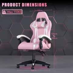 GartistGo Ergonomic Gaming Chair - Gamer Chairs with Lumbar Cushion + Headrest, Height-Adjustable Office & Computer Chair for Adults, Girls, Boys (Without footrest)