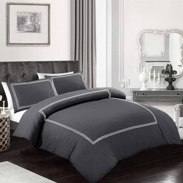 My Home Store Polycotton Bratta Duvet Cover Set - Our 3pc Soft stitch Embroidered button closure Quilt cover with matching Embroidered envelop closure Pillowcases | Breathable & Lightweight Duvet cover set