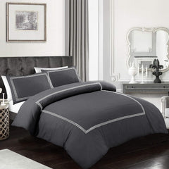 My Home Store Polycotton Bratta Duvet Cover Set - Our 3pc Soft stitch Embroidered button closure Quilt cover with matching Embroidered envelop closure Pillowcases | Breathable & Lightweight Duvet cover set