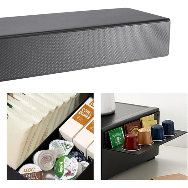Modern Coffee Capsule Drawer Rack with Sliding Side Tray, Multi-Purpose Countertop Storage Box for Kitchens, Coffee Bars, Offices & Worktops