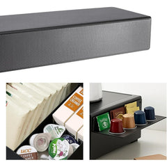 Modern Coffee Capsule Drawer Rack with Sliding Side Tray, Multi-Purpose Countertop Storage Box for Kitchens, Coffee Bars, Offices & Worktops