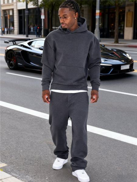 Men'S Casual Athletic Warm 2pcs Set, Winter Hooded Sweatshirt And Jogger Pants, Outdoor Fitness Running Hooded Sweatshirt And Athletic Pants Outfit, Suitable for Fall Winter Leisure Activities