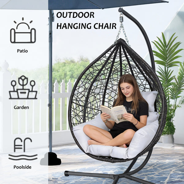 Garden Hanging Swing Egg Chair Patio Indoor Outdoor With Cushion & Stand Hammock Black & White