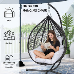 Garden Hanging Swing Egg Chair Patio Indoor Outdoor With Cushion & Stand Hammock Black & White