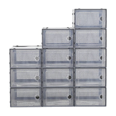Pack of 12 Stackable Shoe Boxes Shoe Storage Organisers, Sturdy & Durable, Space Saving, Shoe Organizer Containers with Lids for Women/Men, Ideal for Entryway, Closet, Living Room, Bedroom, Office, Dorm, Fit Up To UK Size 9.5, 23x33x14cm