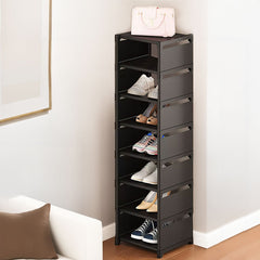 6/ 7/ 8 Tiers Metal Shoe Rack, Vertical Tall Narrow Shoe Rack Sturdy Free Standing Metal Shoe Shelf Storage Organizer, Multifunctional Shoe Cabinet, Space-saving Shoe Stand, Large Capacity Footwear Holder Corner Shoe Storage Rack for Closet Bedroom Entryw