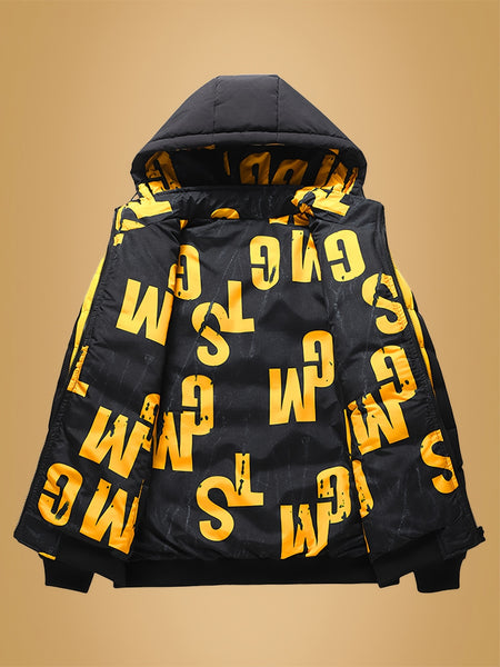 Villa Water OBM Men'S Winter Coat with Removable Hood, Double-Sided Wearable Trendy And Cool Jacket for Cold Weather