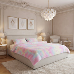 3-Piece Fluffy Tie Dye Duvet Cover Set - Pink Dreamy Princess Style, Romantic Enchanted Glamorous Bedding (1 Duvet + 2 Pillow Shams, No Insert, Easy Care)