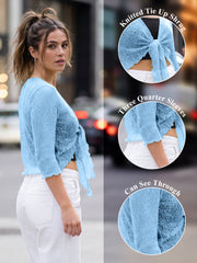 Love My Fashions Women’s Fish Net Knitted Tie Up Bolero Shrug Top Ladies 3/4 Sleeve One Size Fits All