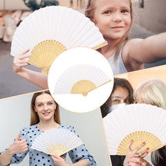 10X White Paper Fan Folding Hand Fans Handheld Fan for Wedding Dancing