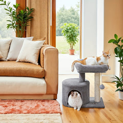 Cat Condo with Sisal Scratching Post, Bed, Smokey, Light