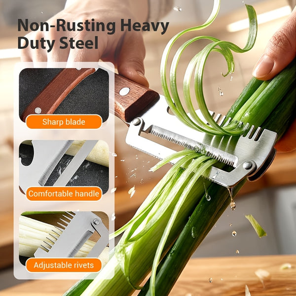 2pcs Stainless Steel Peeler And Slicer with Wooden Handle And Ideal for Sugarcane, Fruits, And Vegetables | Multifunctional, Durable Peeling Tool And Vegetable Slicer, Perfect for Parties And Picnics