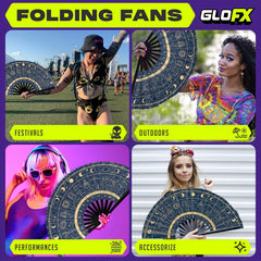 [Golden Zodiac Fan] Golden Navy Blue Zodiac Constellation Folding Hand Fan | Novelty Design for Dance Cosplay, Weddings, Parties & Role-Playing Props