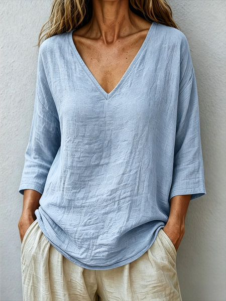 2 PACKS V-Neck 3/4 Sleeve Tops, Women'S Loose Breathable Summer Casual Blouse Shirts