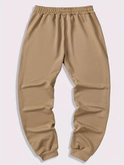 Three-pc Men's Solid Color Plain Elastic Waistband Drawstring Ribbed Cuffed Casual Jogger Pants, Men's Dress Administrative Trousers